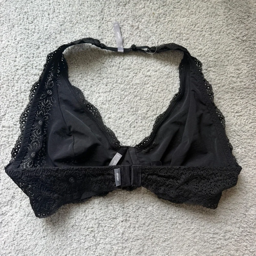 Aerie Black Lace Halter Bra NWT Wire Unlined Plunge Size 34D